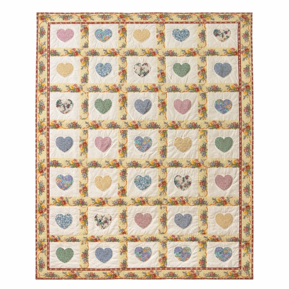 Vintage Handmade Floral Hearts Patchwork Twin Quilt #0201267